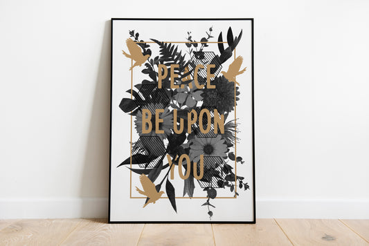 Peace be upon you floral wall art print, floral Islamic typography poster, peace be upon you poster