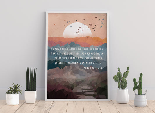 Abstract landscape sunset Islamic typography poster, Quran typography print, Islamic home decor