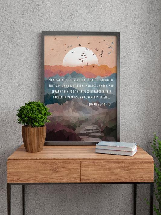 Abstract landscape sunset Islamic typography poster, Quran typography print, Islamic home decor