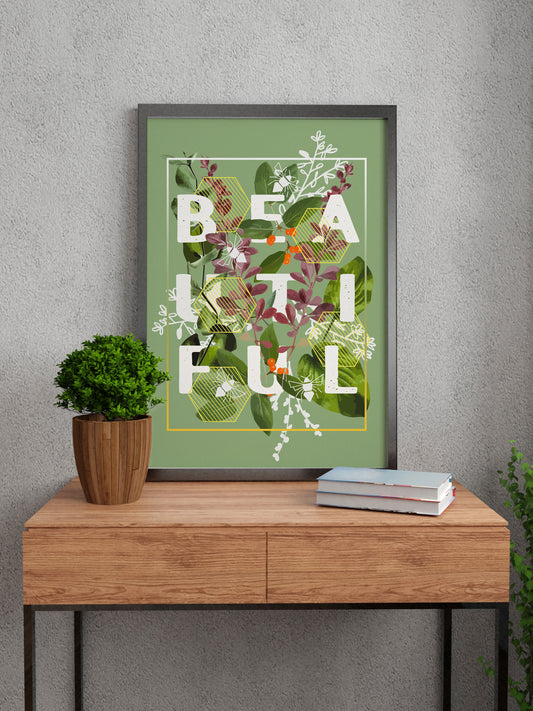 Beautiful sage green typography, botanical typography, green botanical poster, floral poster, floral home décor, floral typography