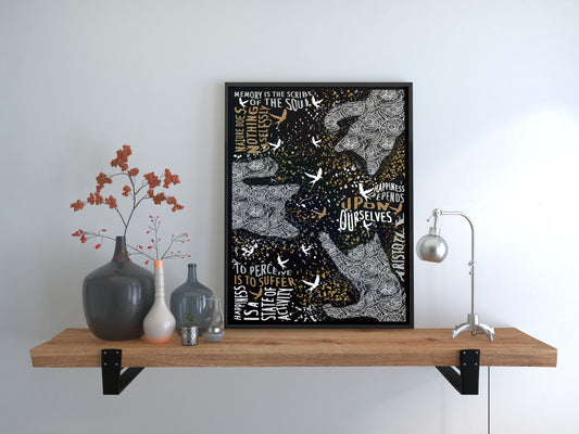 Classic quote typography, Aristotle art print, cat themed print, motivational wall art, black and gold art print
