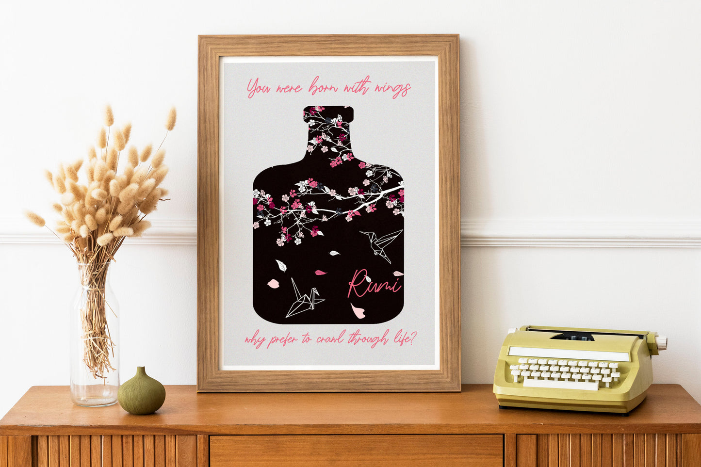 Cherry blossom wall art print, spiritual typography poster, Rumi wall art, motivational quote typography poster