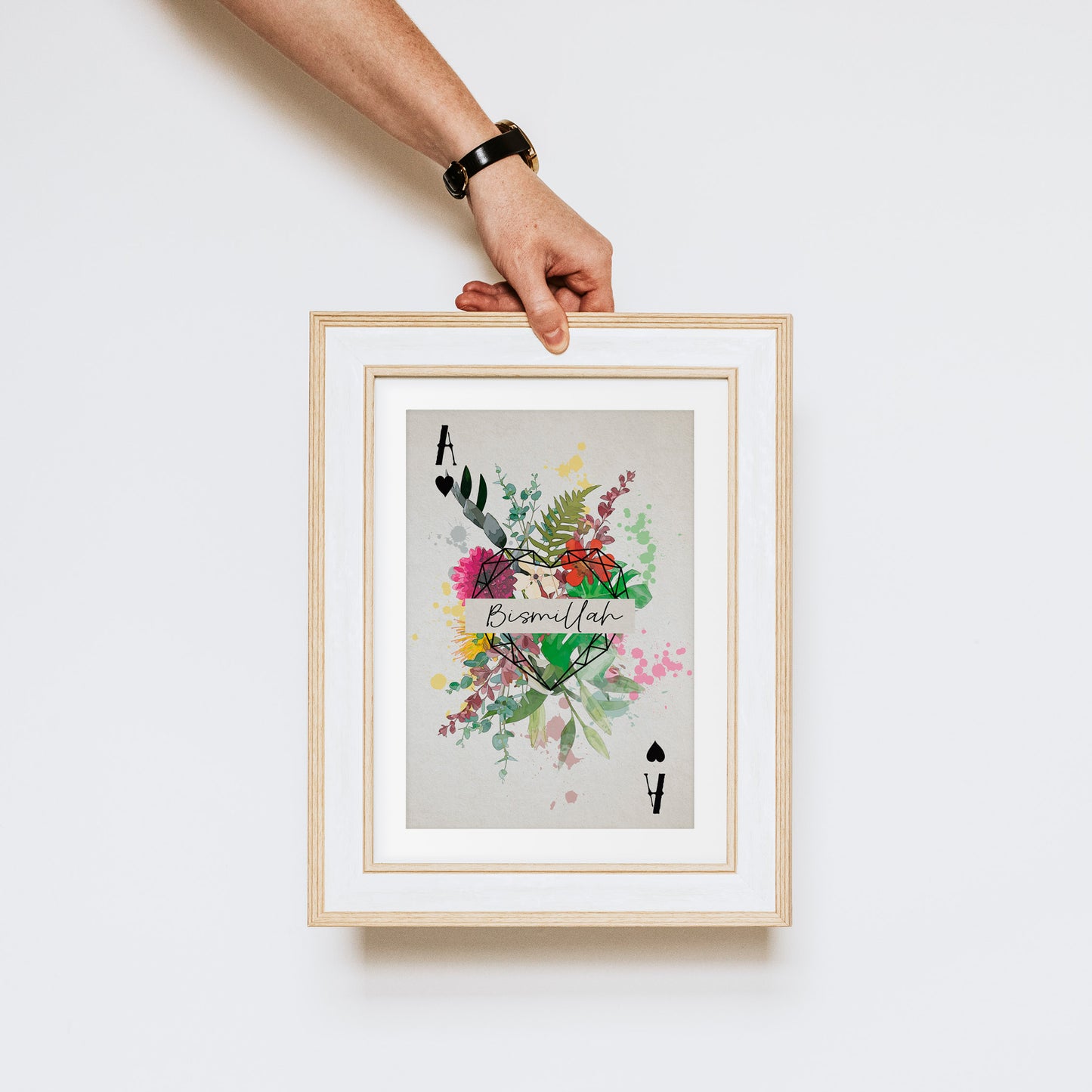 playing card abstract floral art print, watercolour art print, watercolour splash bimillah floral