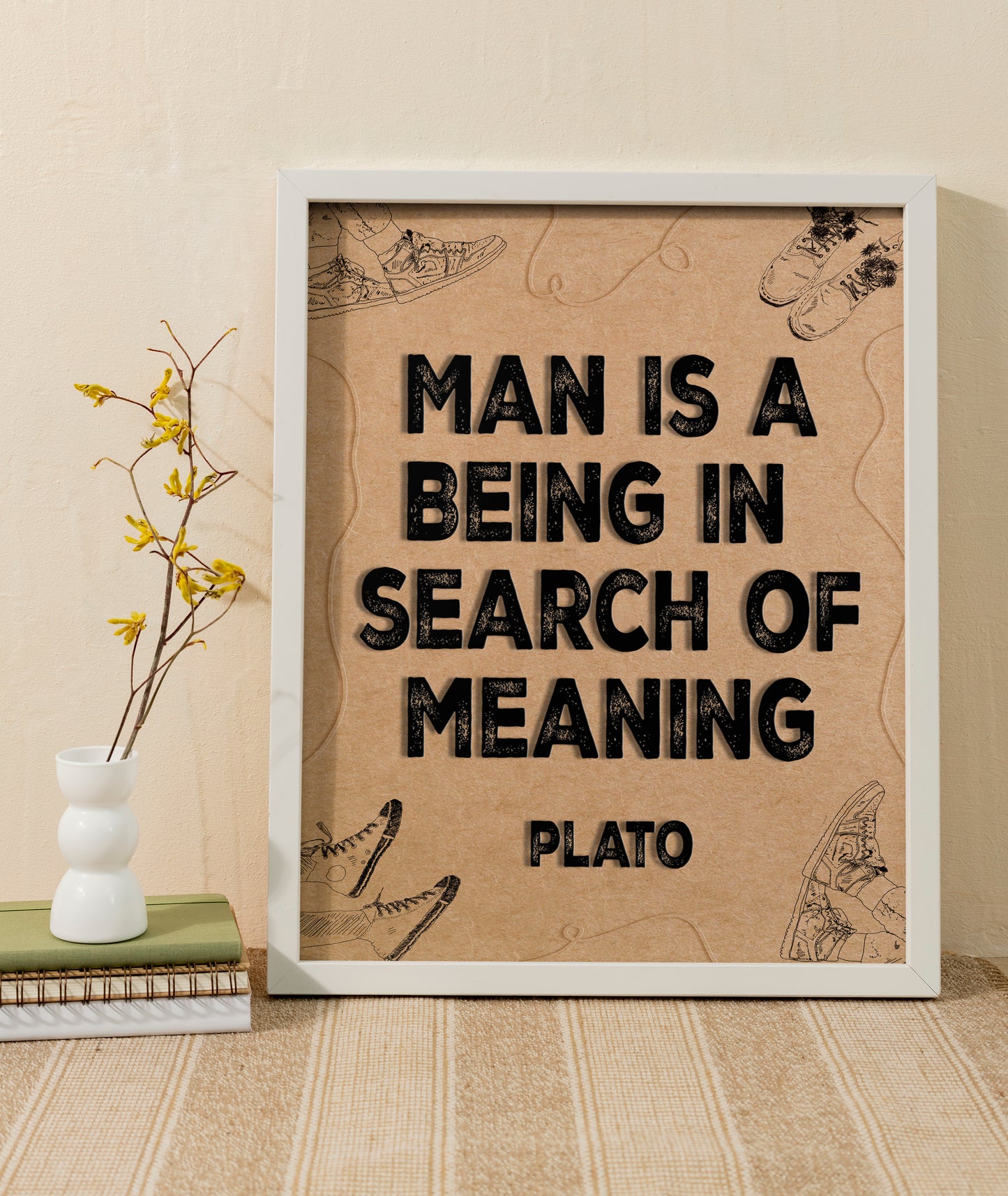 Man is a being in search of meaning plato typography emobossed effect