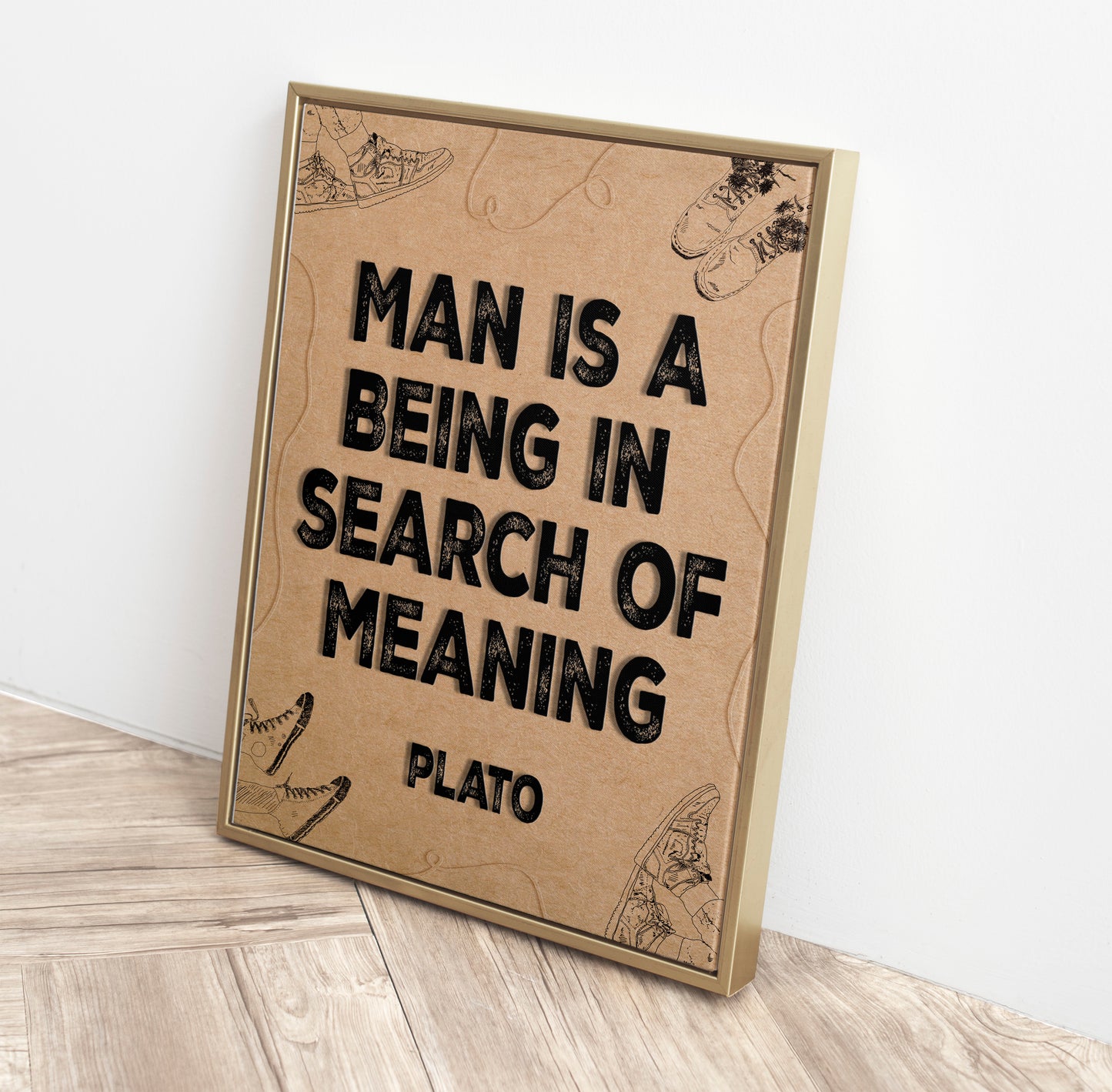 Man is a being in search of meaning plato typography emobossed effect