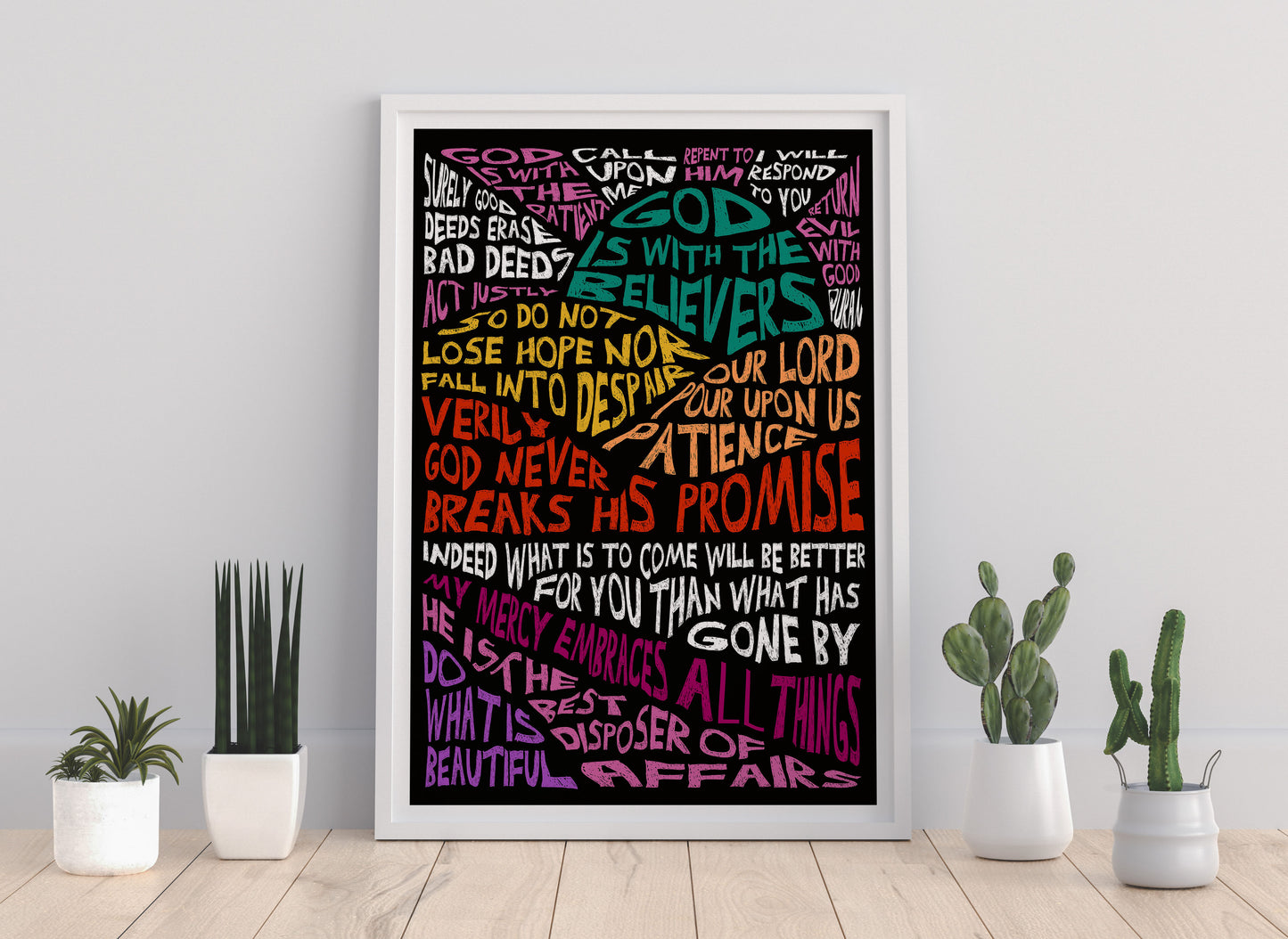 Bold, unique colourful, rainbow Islamic art print, Islamic typography poster, abstract contemporary luxury Islamic art print